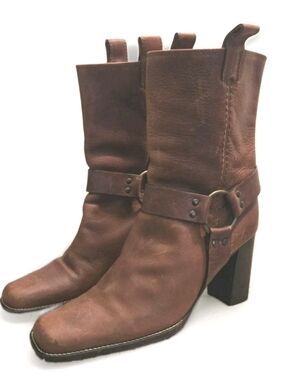 Michael Kors Classic Brown Leather Moto Mid-Calf Boots